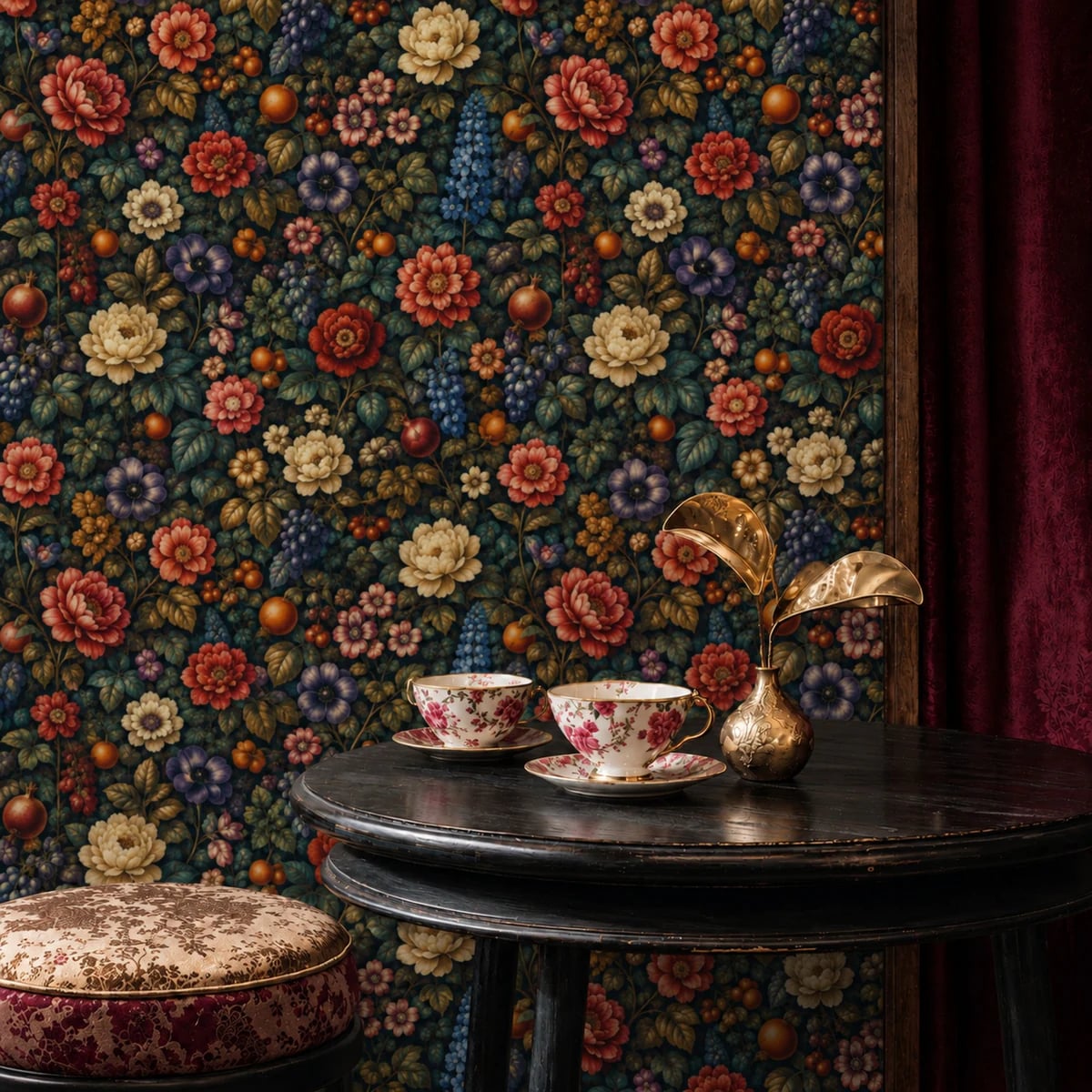 Primer plano del diseño Cosecha floral holandesa a escala de impresión