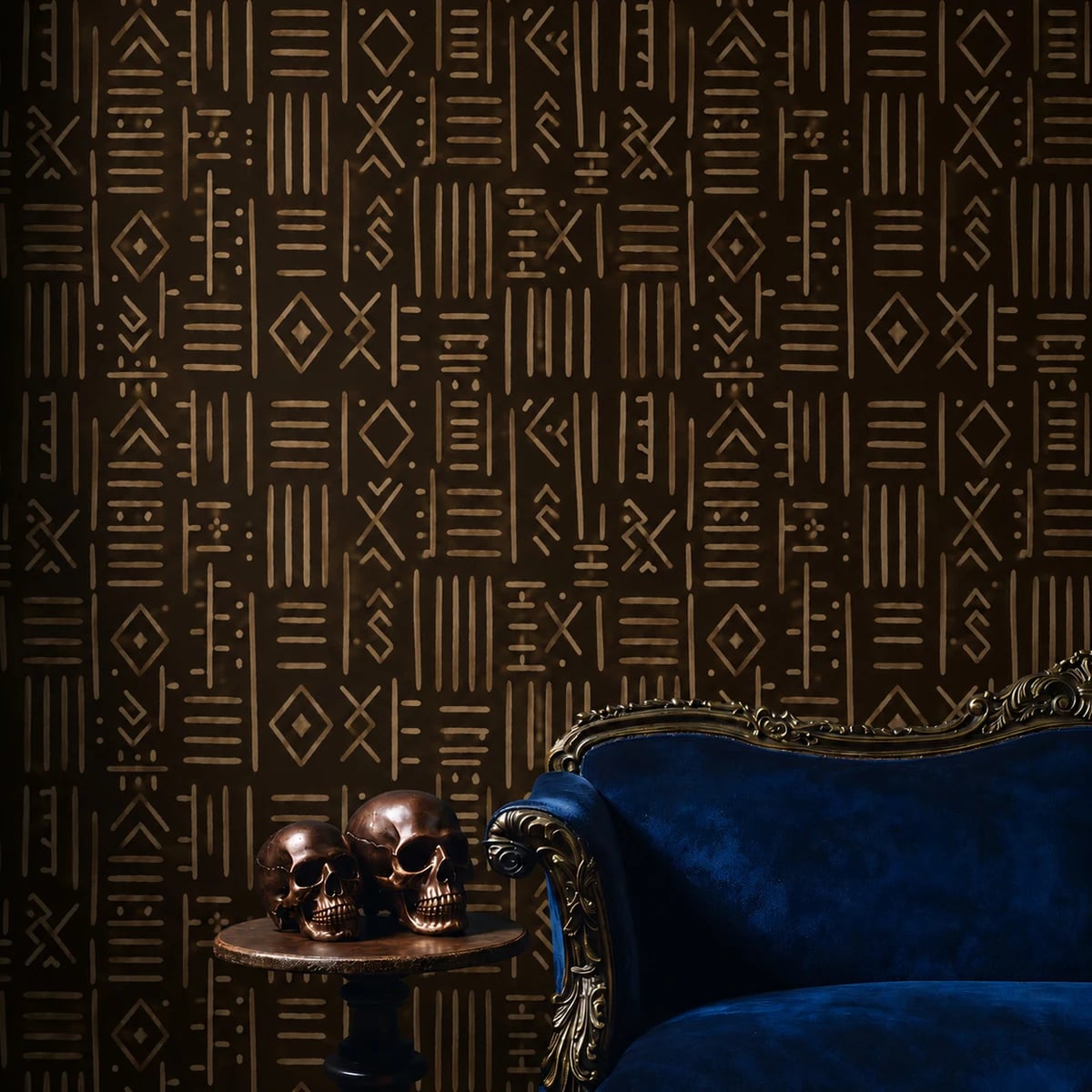 Close-up of the Ochre Mudcloth Marks artwork at printed scale