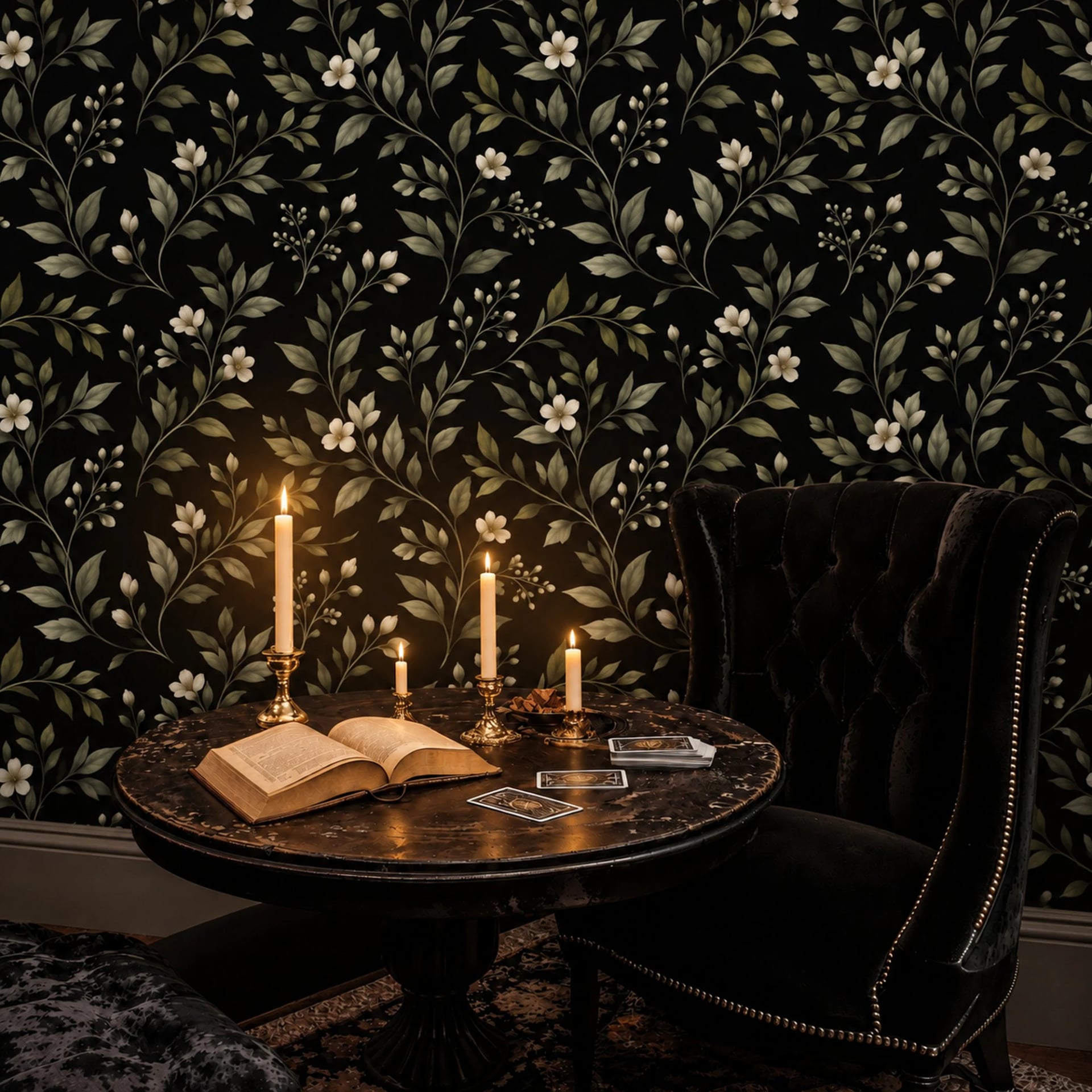 Dark Jasmine Bloom wall mural shown in a styled interior, view 2