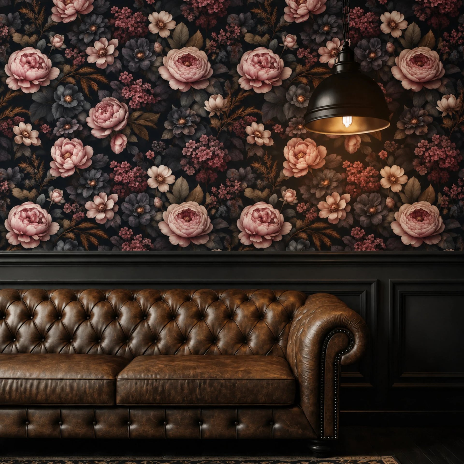 Moody Blush Peonies wall mural shown in a styled interior, view 2