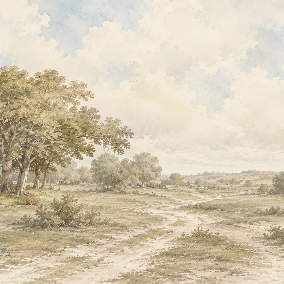 Close-up of the Pastoral Meadow Path artwork at printed scale