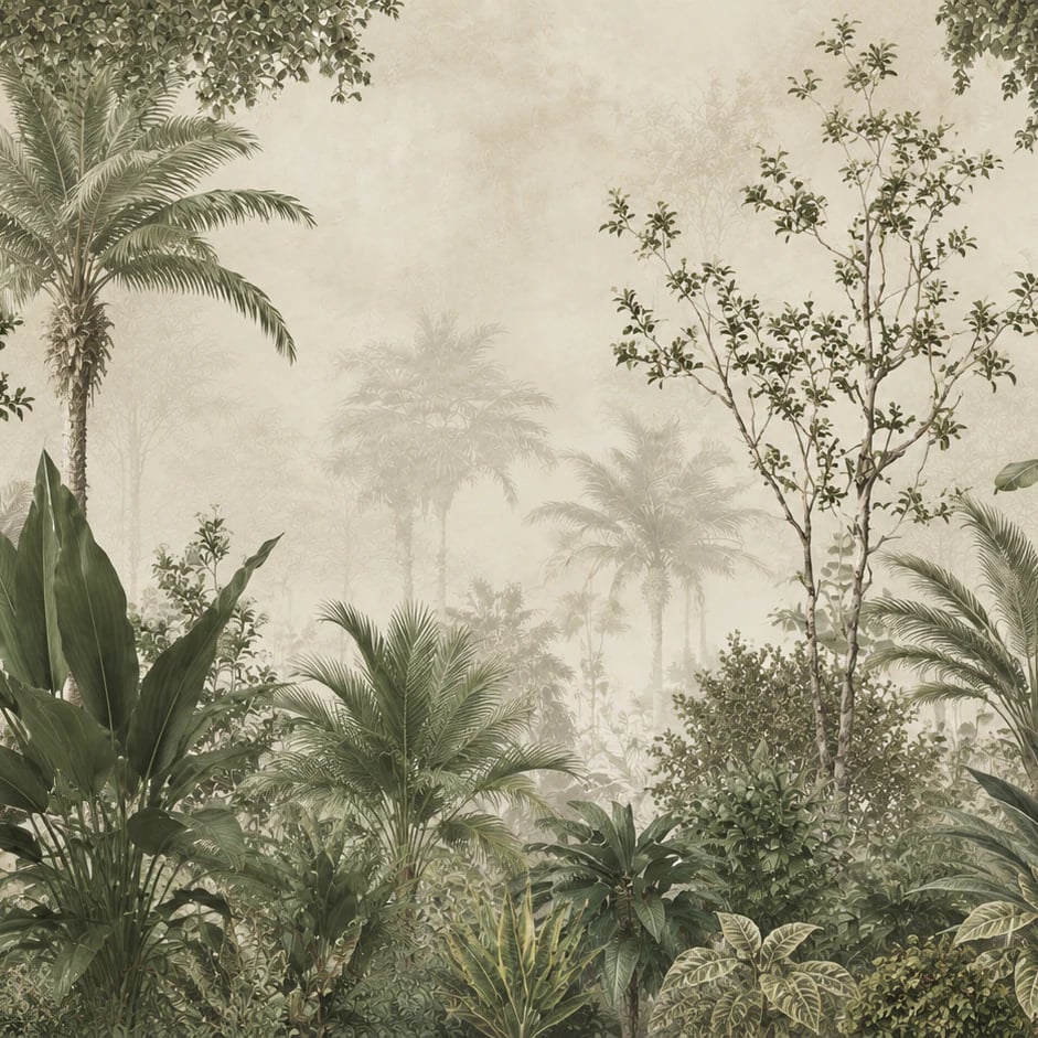 Close-up of the Antique Palm Grove artwork at printed scale