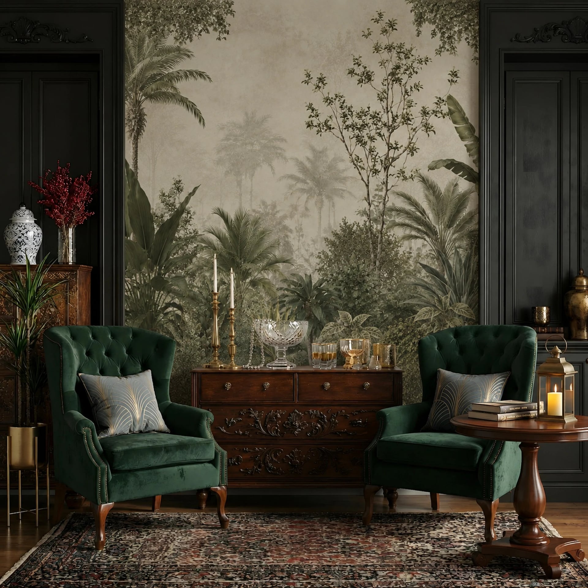Antique Palm Grove wall mural shown in a styled interior, view 2
