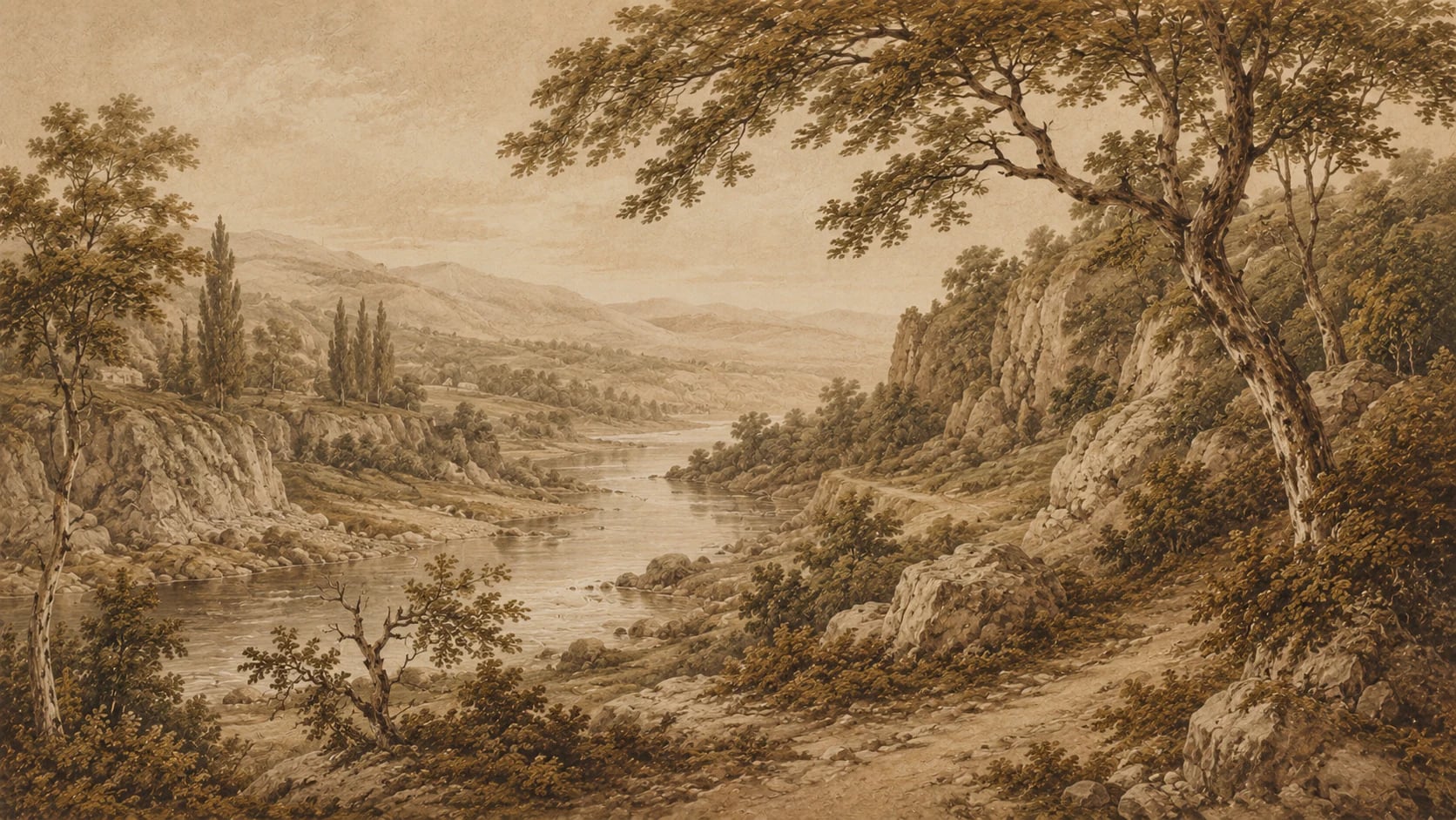 Sepia-Flussschlucht