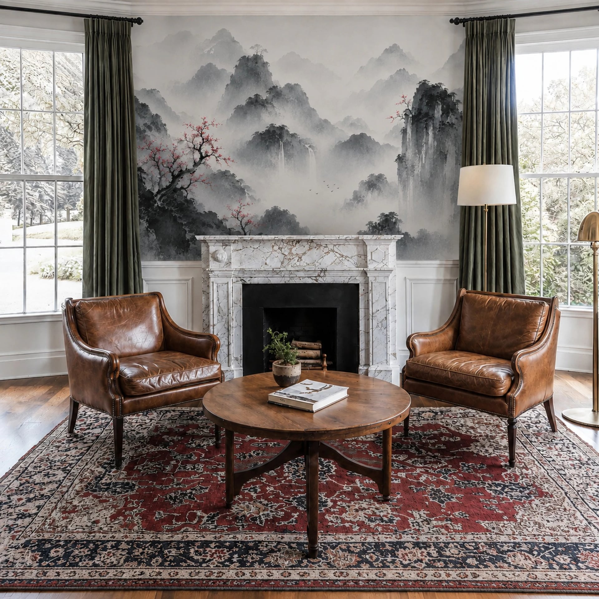 Misty Ink Peaks wall mural shown in a styled interior, view 2
