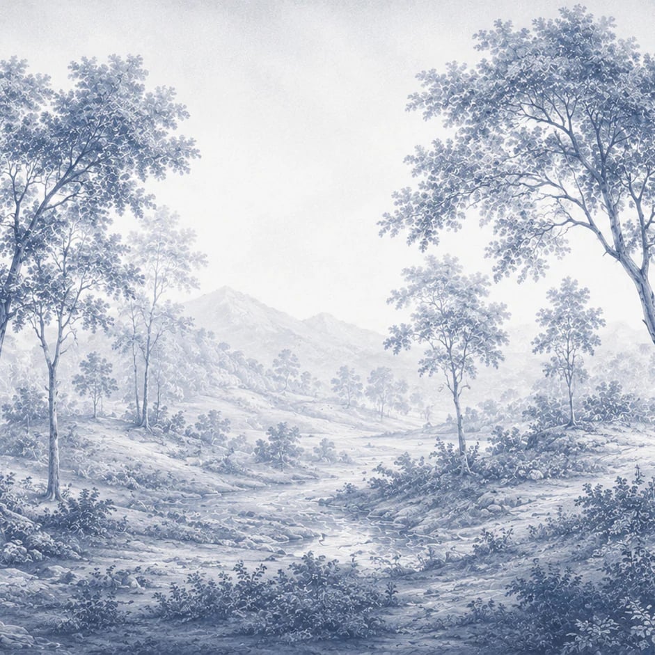 Close-up of the Blue Pastoral Valley artwork at printed scale