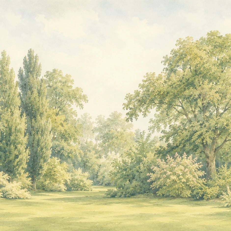 Nahaufnahme des Kunstwerks Pastorale Parklandschaft im Druckmaßstab