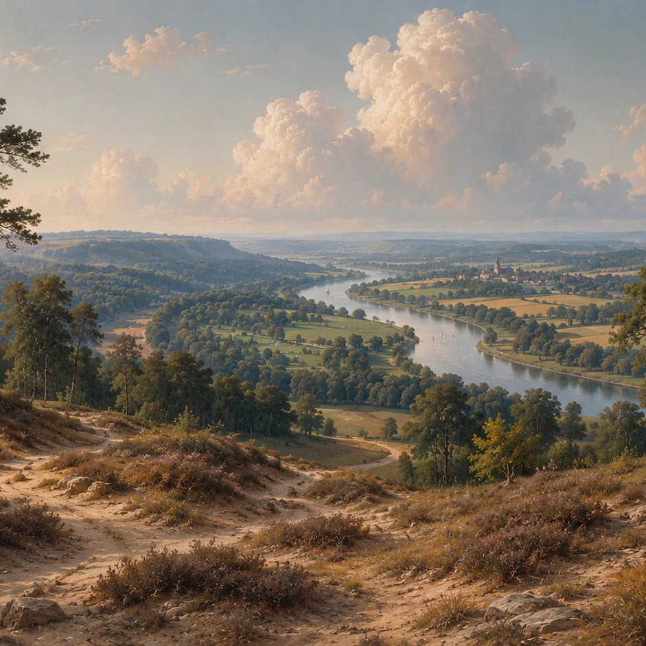 Nahaufnahme des Kunstwerks Flusstal-Ausblick im Druckmaßstab