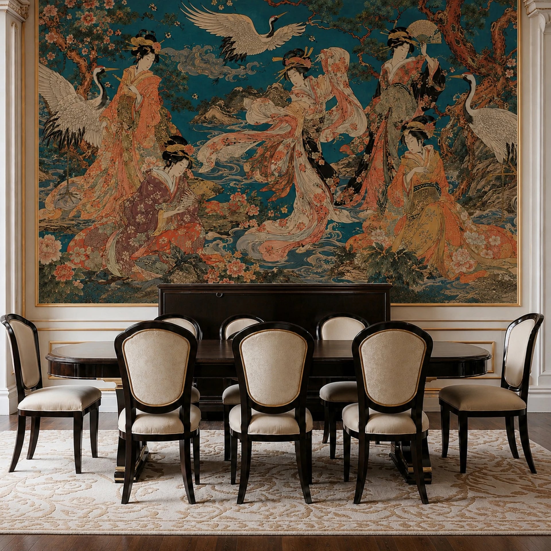 Imperial Geisha Cranes wall mural shown in a styled interior, view 2