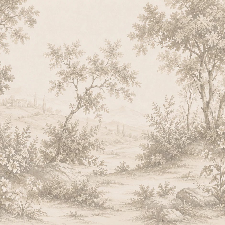 Close-up of the Bucolic Meadow Sketch artwork at printed scale