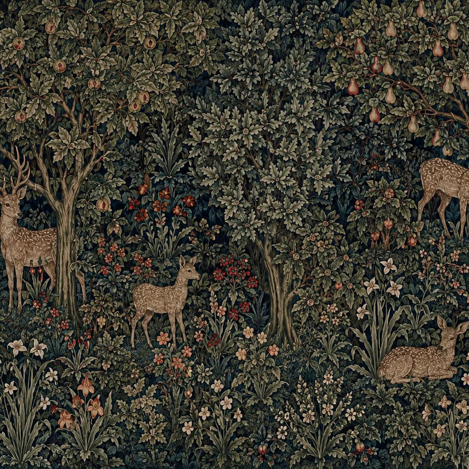 Nahaufnahme des Kunstwerks Millefleurs-Waldhirsch im Druckmaßstab