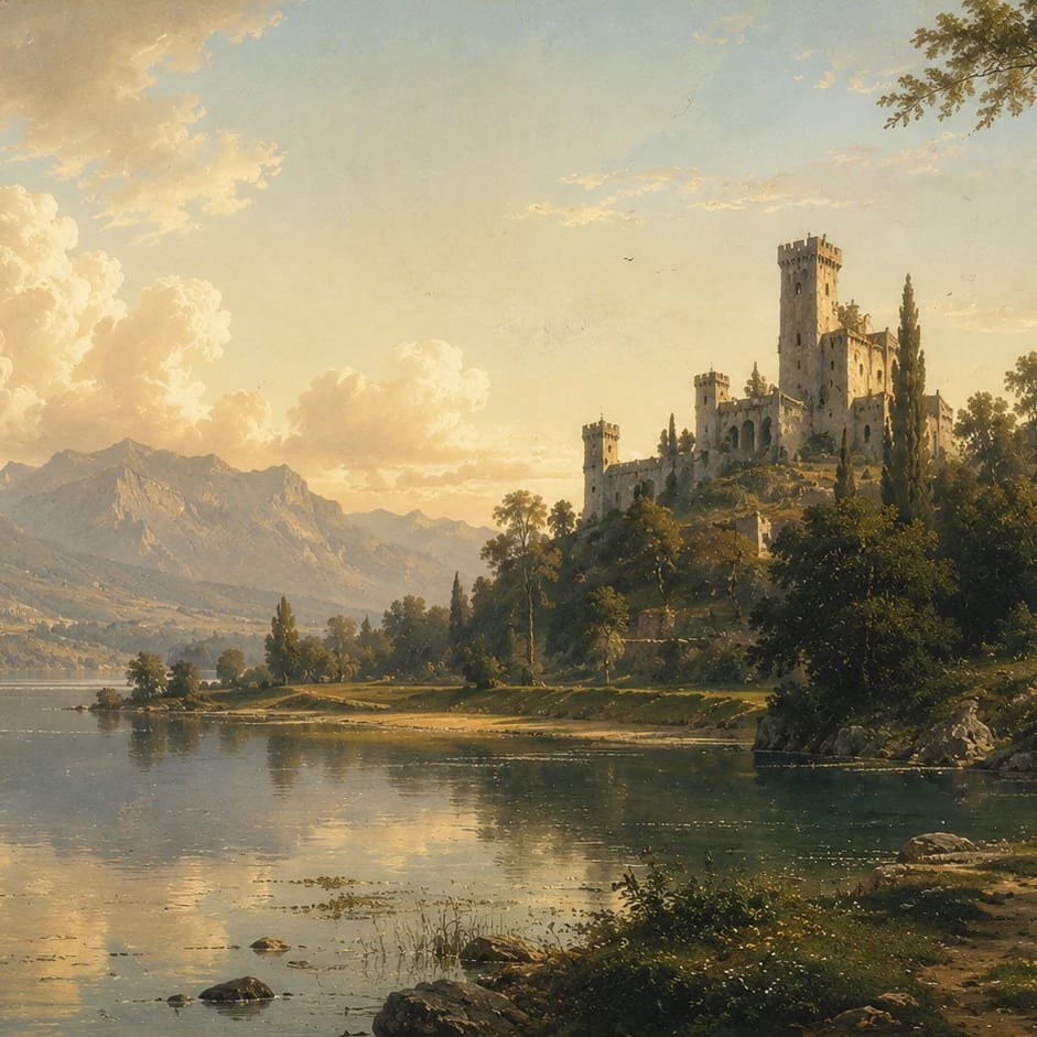 Nahaufnahme des Kunstwerks Festung am See im Druckmaßstab