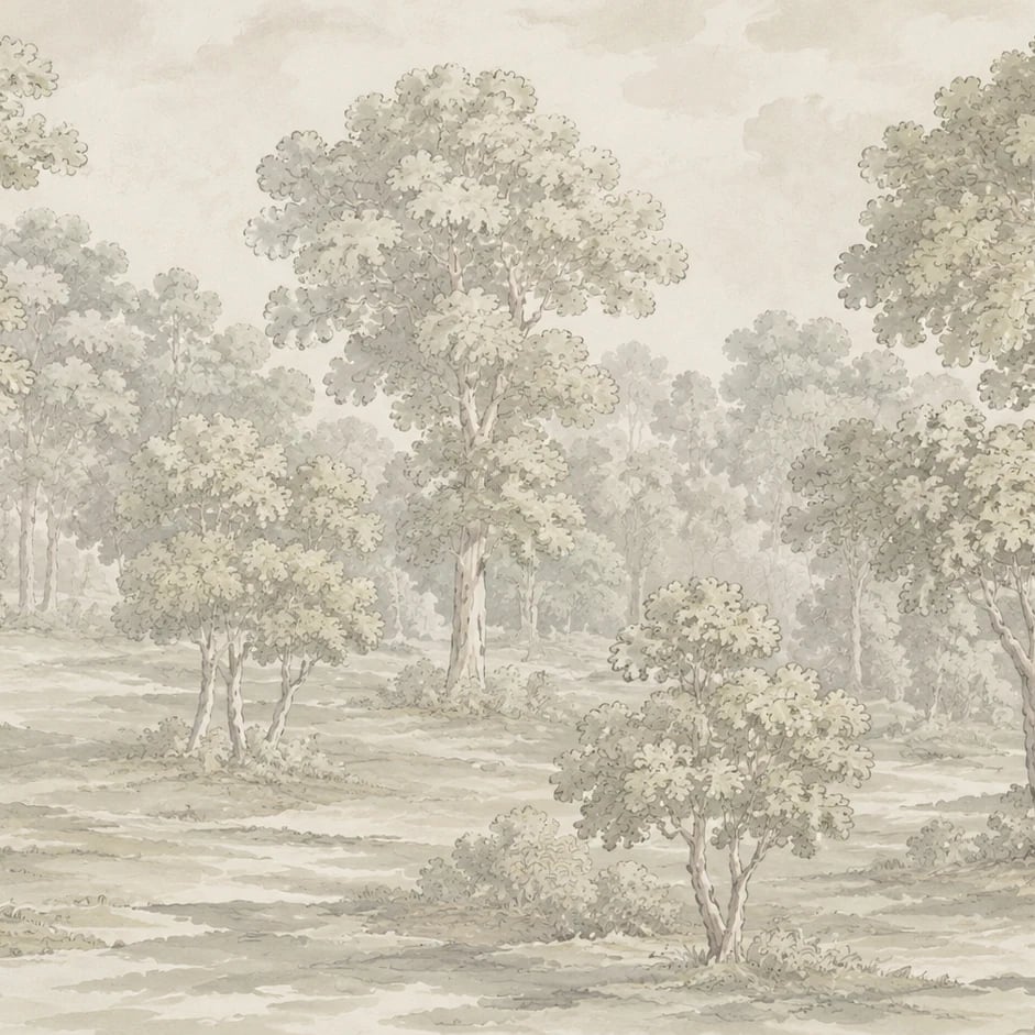 Close-up of the Pastoral Oak Clearing artwork at printed scale