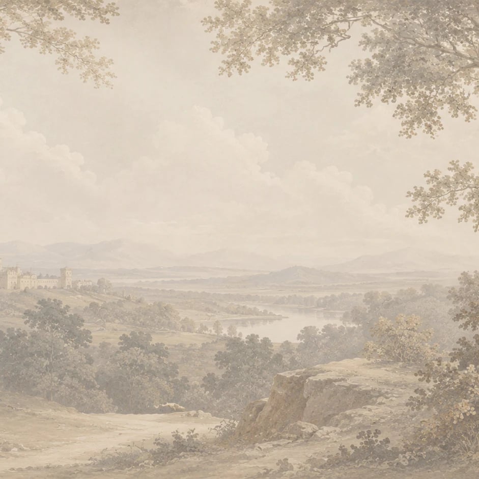 Gros plan sur le motif Vue pastorale sur le château à l'échelle d'impression