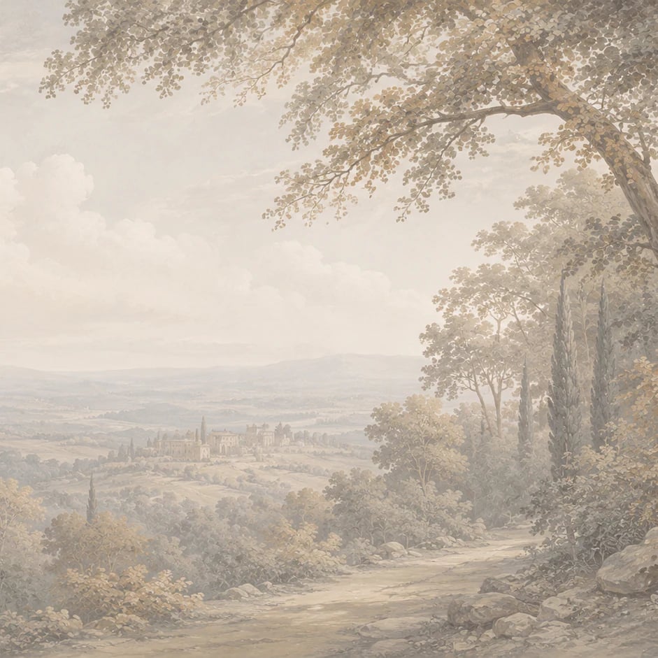 Close-up of the Tuscan Cypress Valley artwork at printed scale