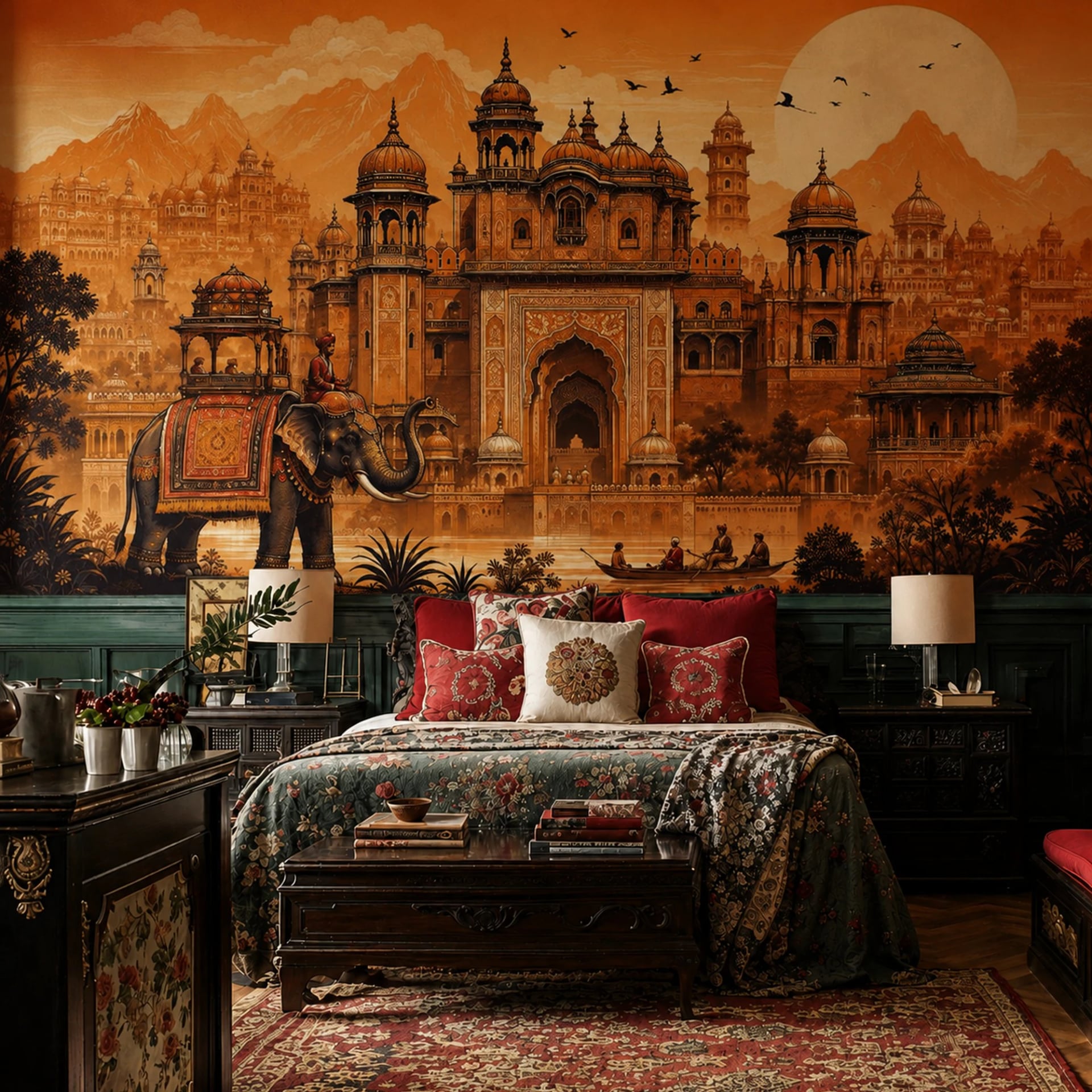 Jaipur Palace Elephant wall mural shown in a styled interior, view 2