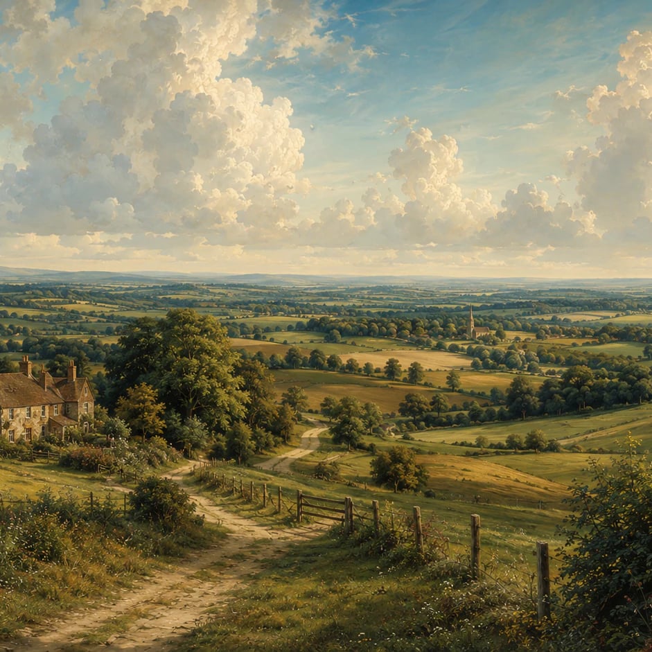 Close-up of the Cotswold Cottage Vista artwork at printed scale