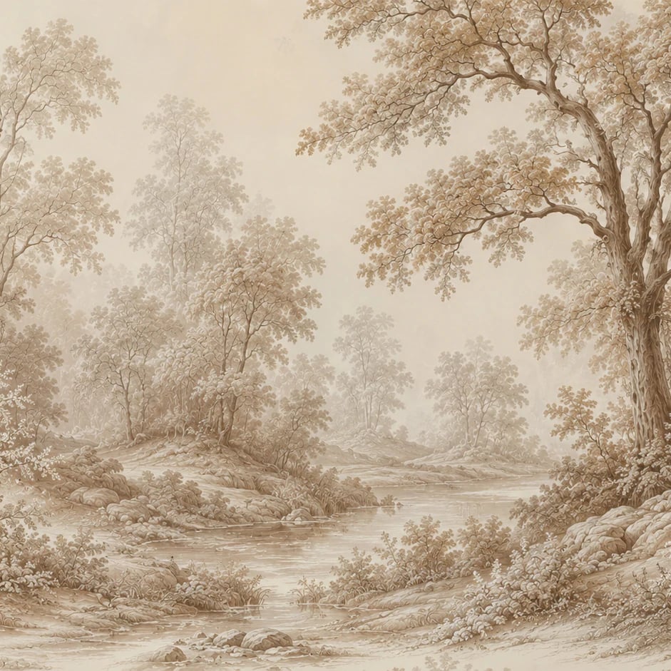 Nahaufnahme des Kunstwerks Sepia-Waldbach im Druckmaßstab