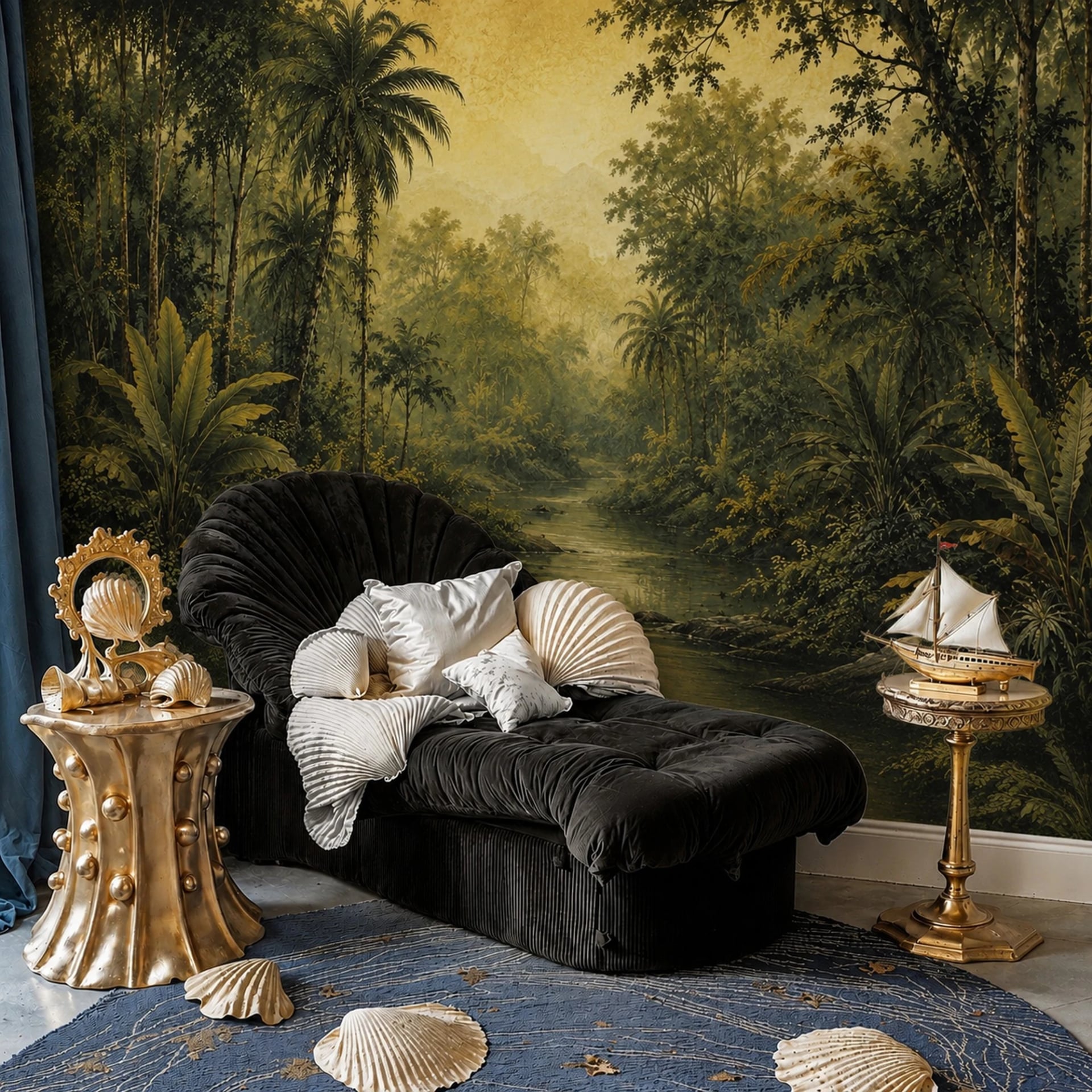 Fotomural Paisaje de río tropical en un interior decorado, vista 2