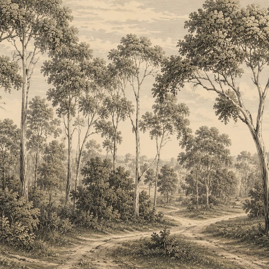 Gros plan sur le motif Gravure du sentier sous-bois à l'échelle d'impression