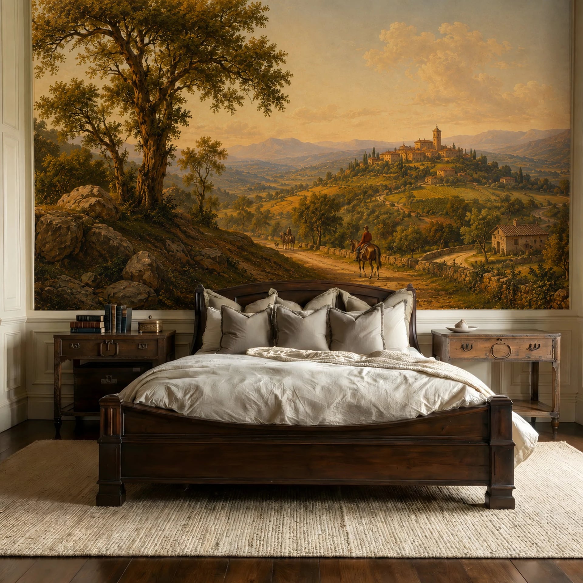 Tuscan Hillside Vista wall mural shown in a styled interior, view 2