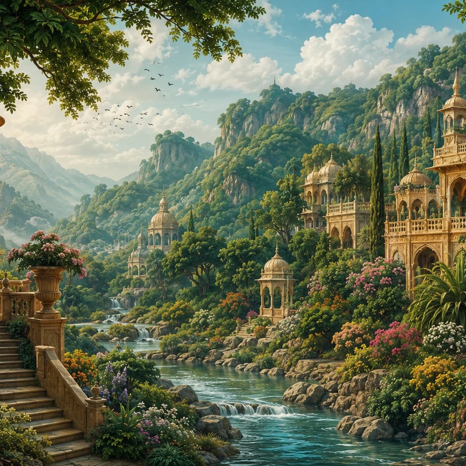 Close-up of the Mountain Palace Gardens artwork at printed scale