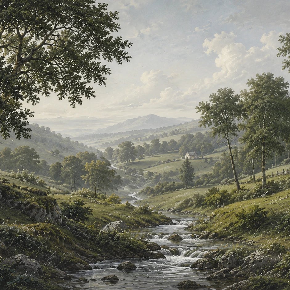 Nahaufnahme des Kunstwerks Hochland-Bachtal im Druckmaßstab