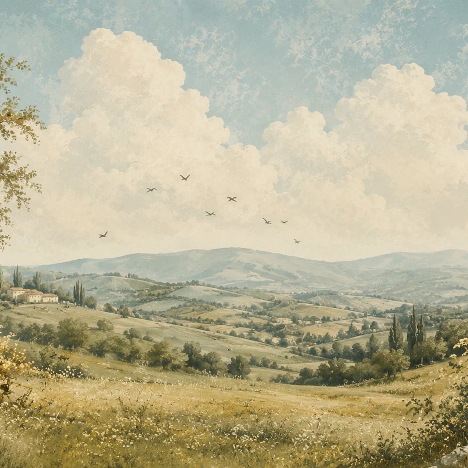 Close-up of the Tuscan Meadow Vista artwork at printed scale