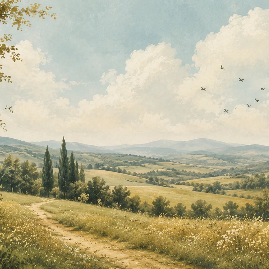 Close-up of the Sunlit Country Trail artwork at printed scale