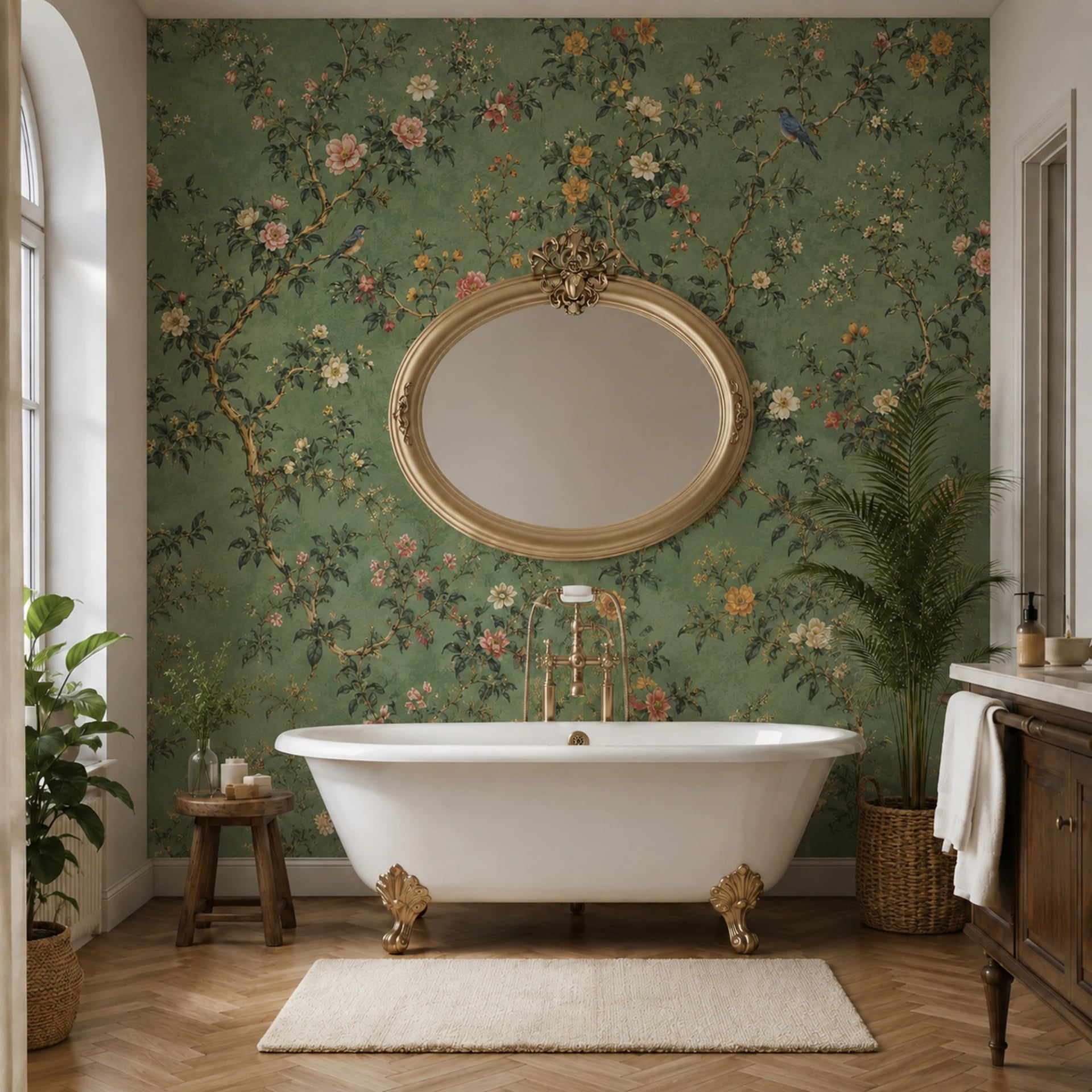 Fotomural Rama con pájaro cantor Chinoiserie en un interior decorado, vista 2