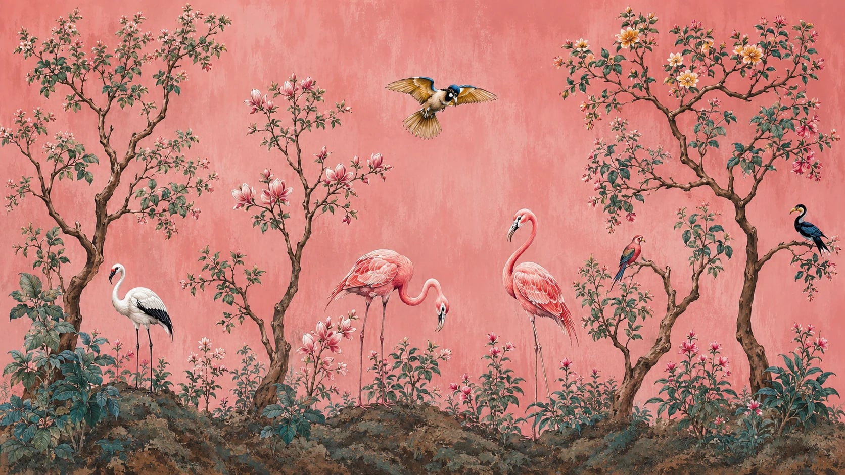 Flamingo-Garten-Fresko