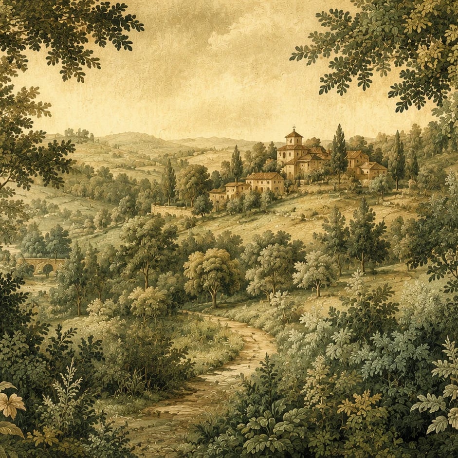 Close-up of the Tuscan Hillside Villa artwork at printed scale