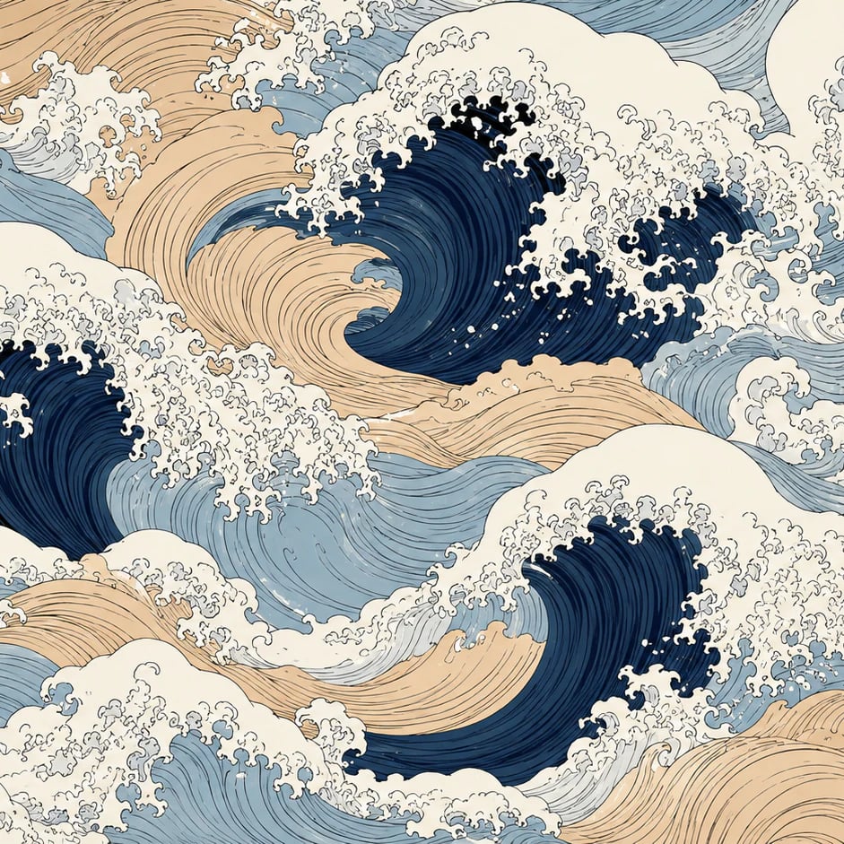 Close-up of the Cresting Ocean Waves artwork at printed scale