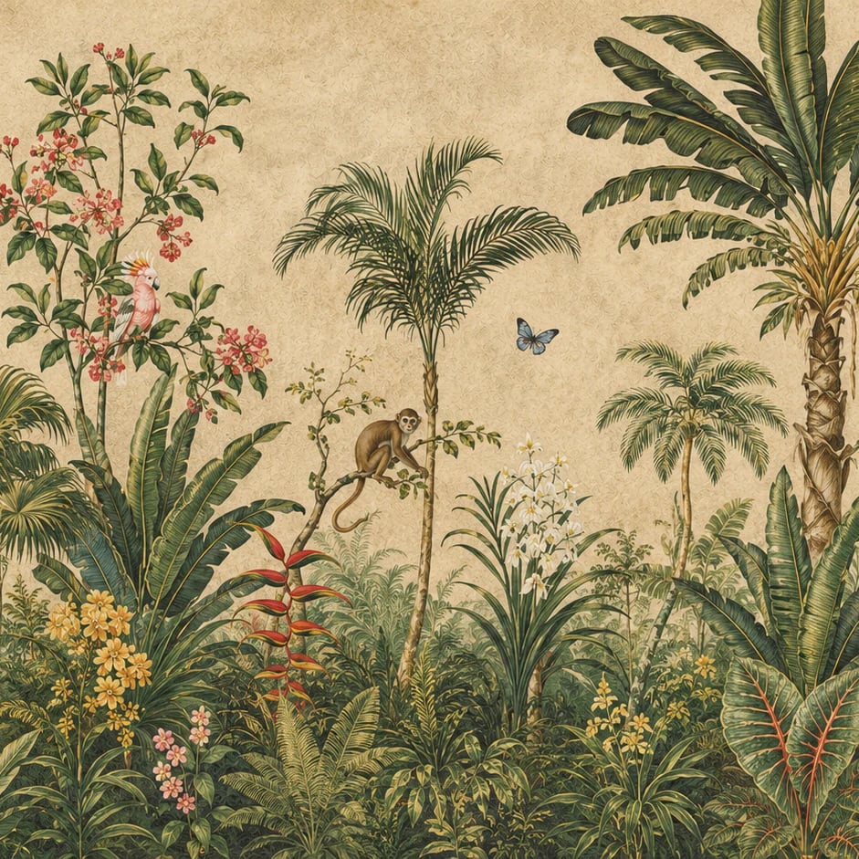 Close-up of the Antique Jungle Canopy artwork at printed scale