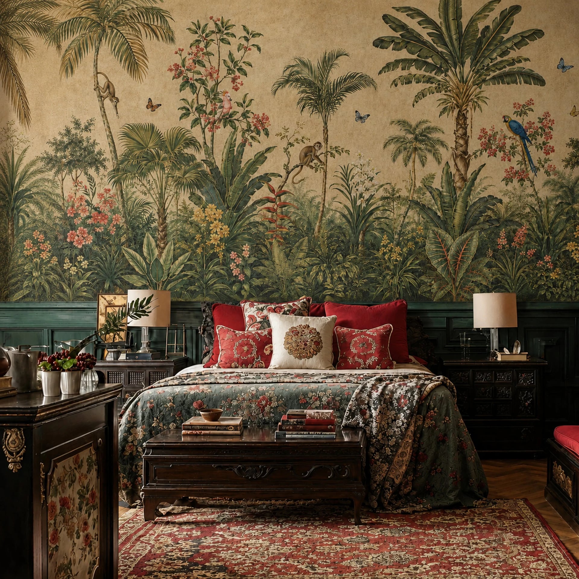 Antique Jungle Canopy wall mural shown in a styled interior, view 2