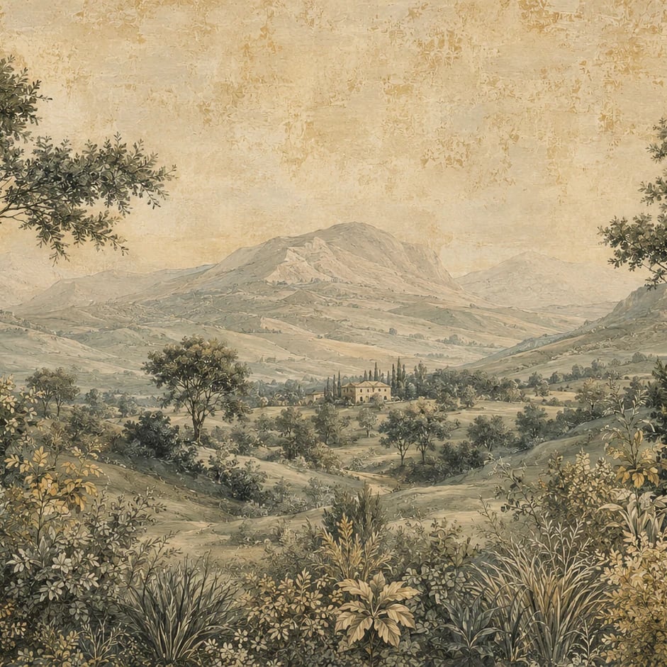 Close-up of the Tuscan Valley Vista artwork at printed scale