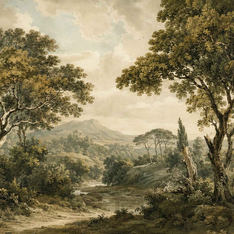 Close-up of the Arcadian River Valley artwork at printed scale