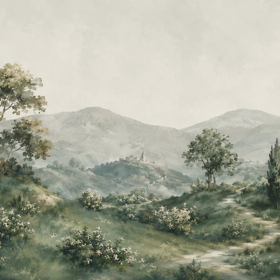 Gros plan sur le motif Vue sur les collines toscanes à l'échelle d'impression