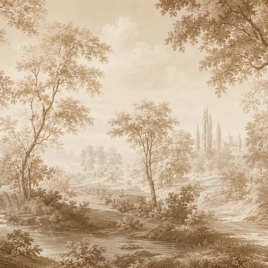 Nahaufnahme des Kunstwerks Sepia-Waldbach im Druckmaßstab