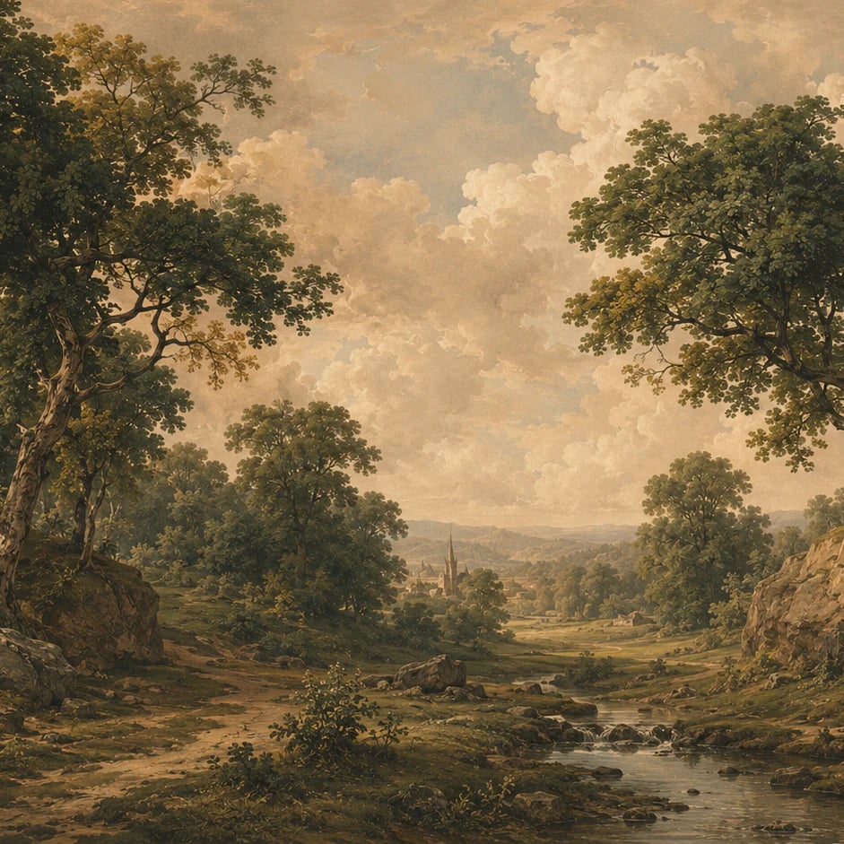 Nahaufnahme des Kunstwerks Bewaldetes Bachtal im Druckmaßstab