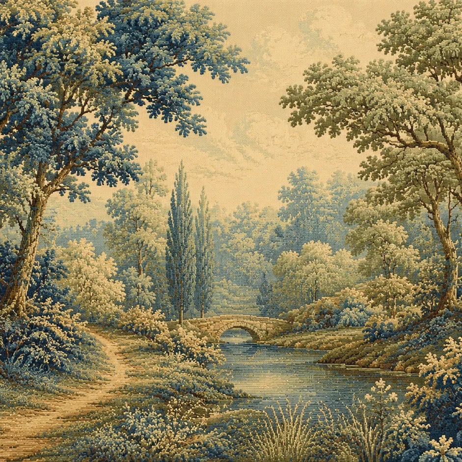 Gros plan sur le motif Pont de pierre en verdure à l'échelle d'impression