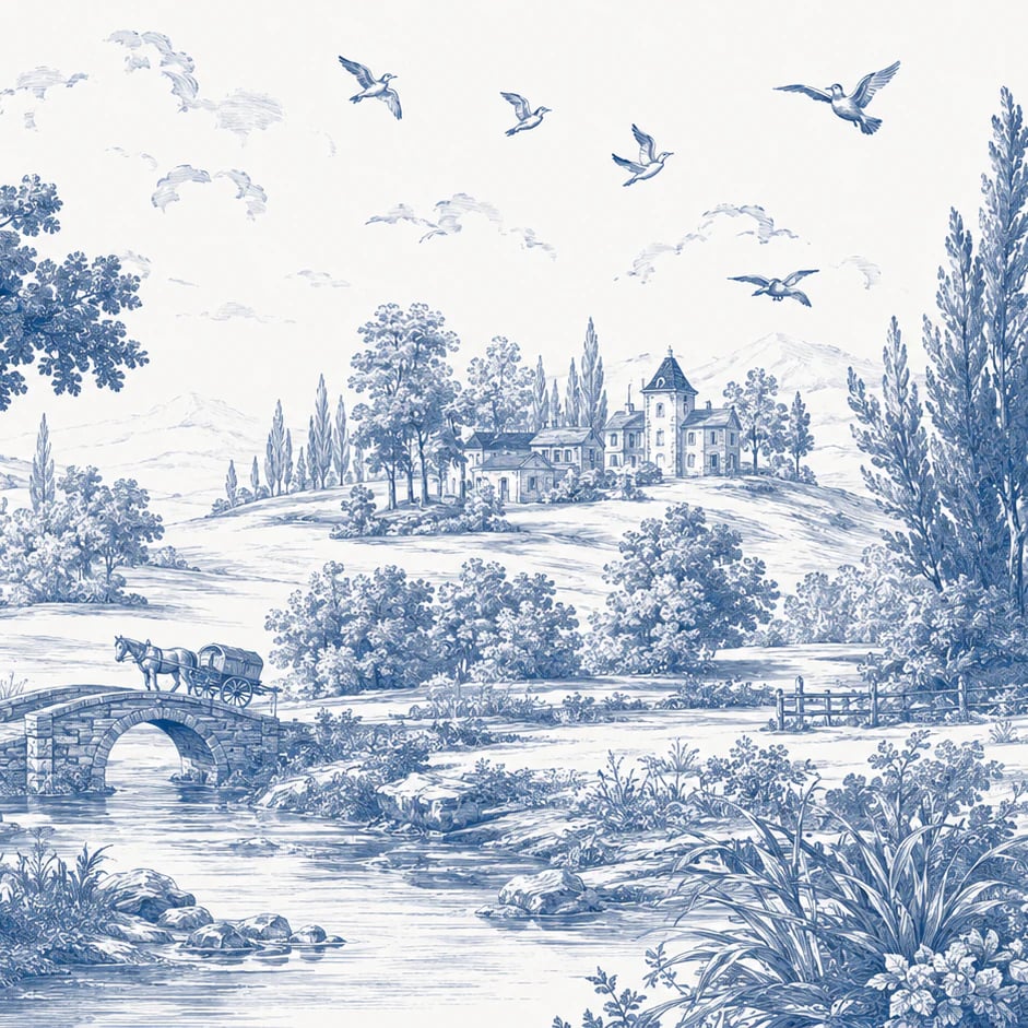 Close-up of the Pastoral River Estate artwork at printed scale