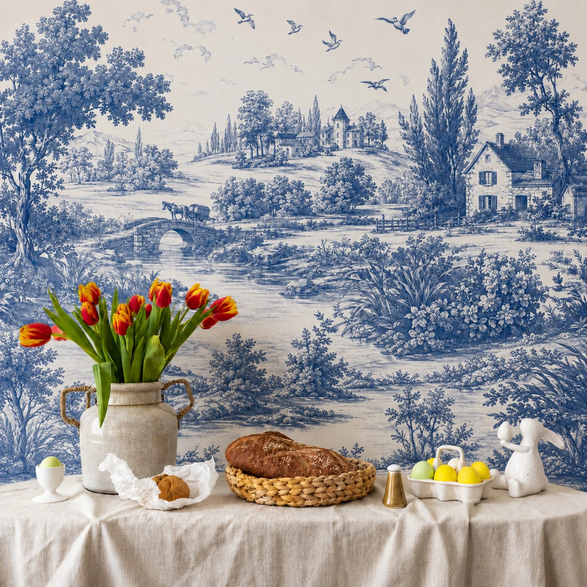 Pastoral River Estate wall mural shown in a styled interior, view 2