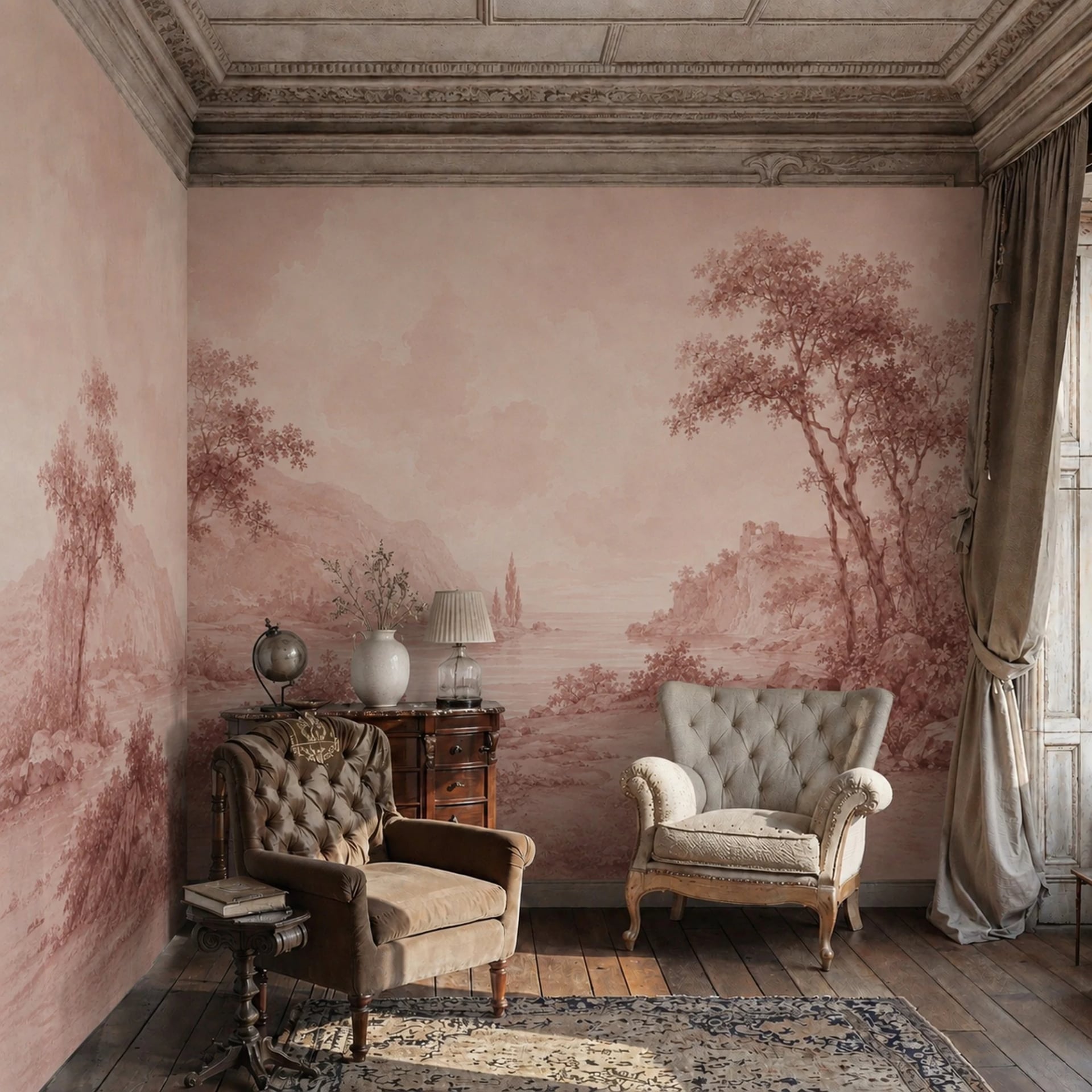 Blush Antique Vista wall mural shown in a styled interior, view 2