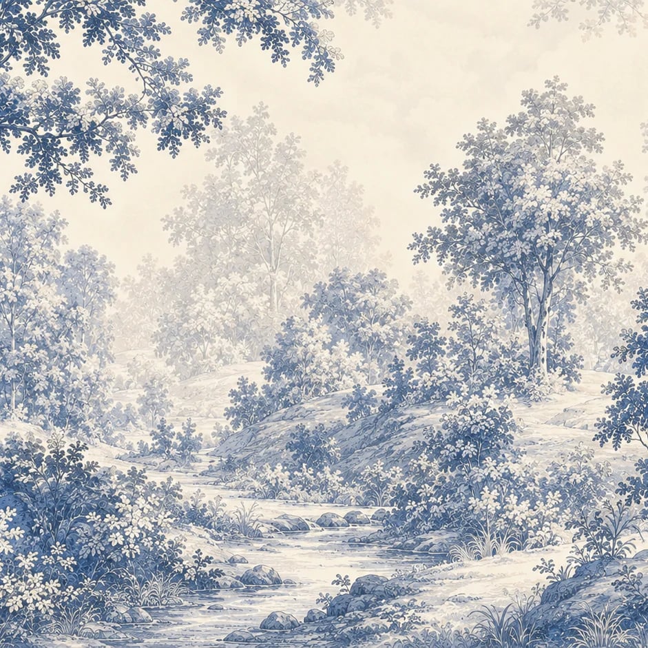 Close-up of the Blue Woodland Stream artwork at printed scale