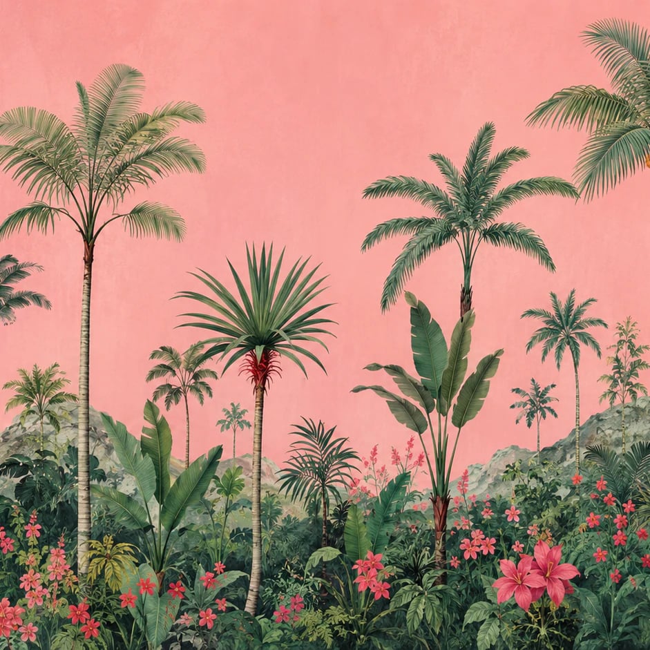Close-up of the Pink Palm Oasis artwork at printed scale