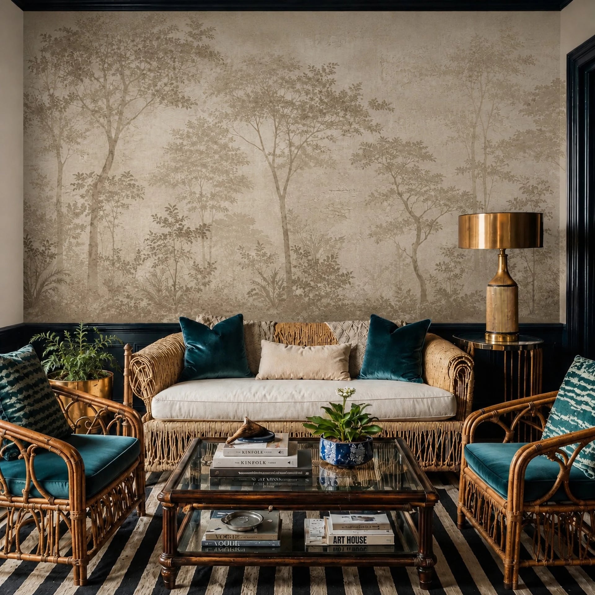 Sepia Forest Grove wall mural shown in a styled interior, view 2