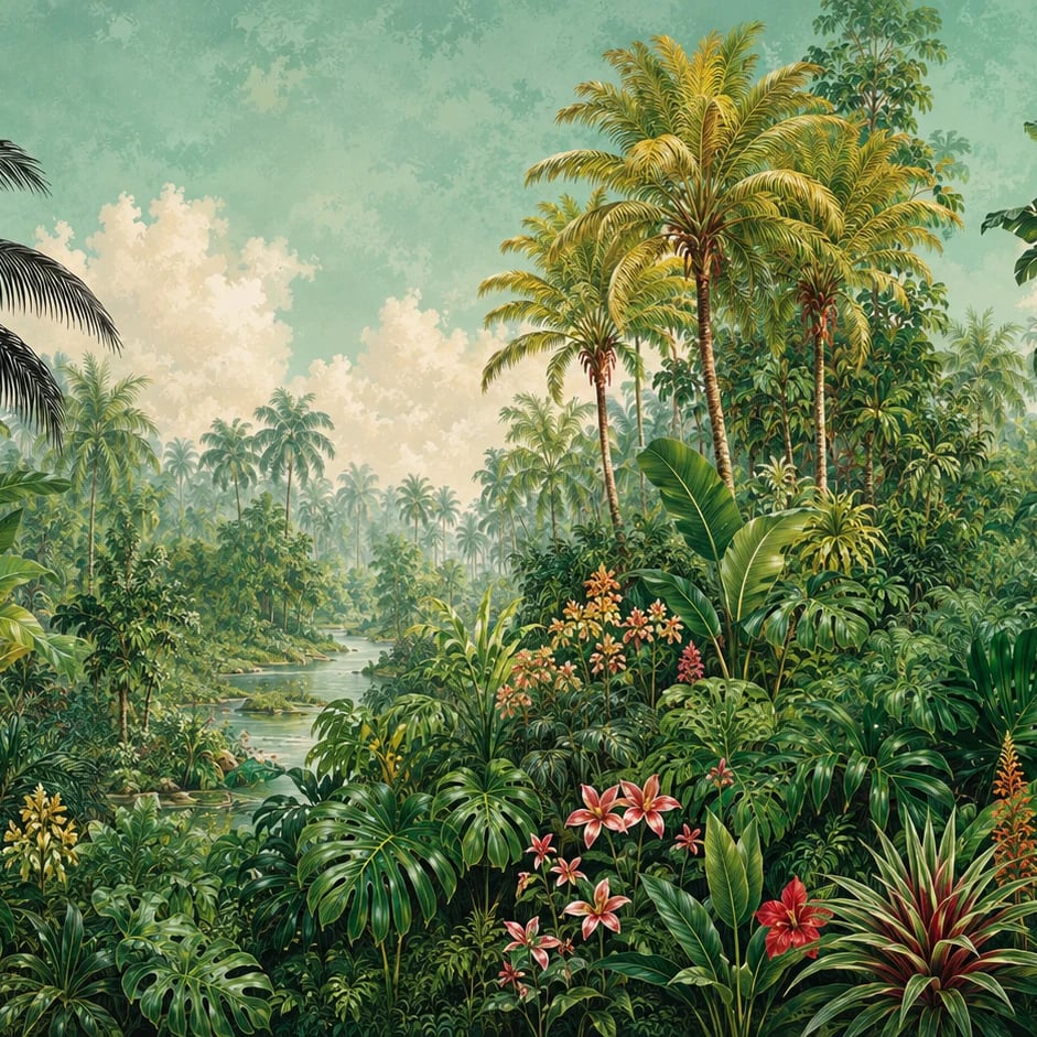 Close-up of the Vintage Jungle River artwork at printed scale