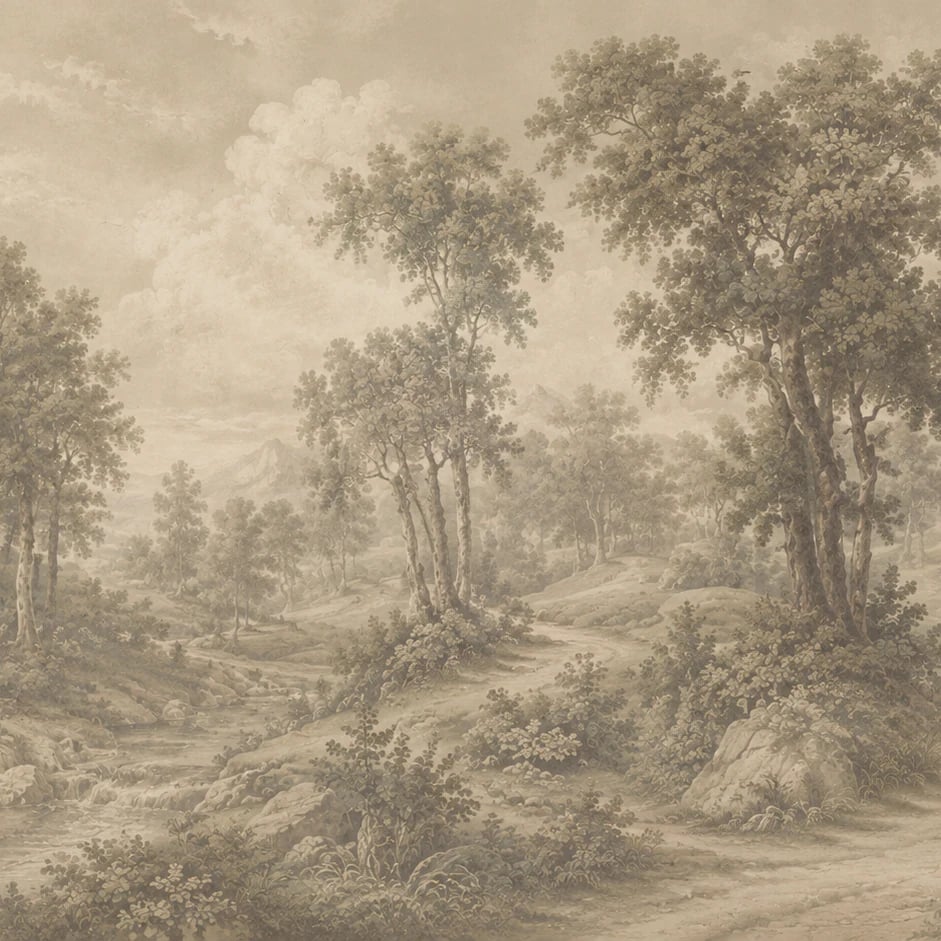 Nahaufnahme des Kunstwerks Sepia-Waldweg im Druckmaßstab