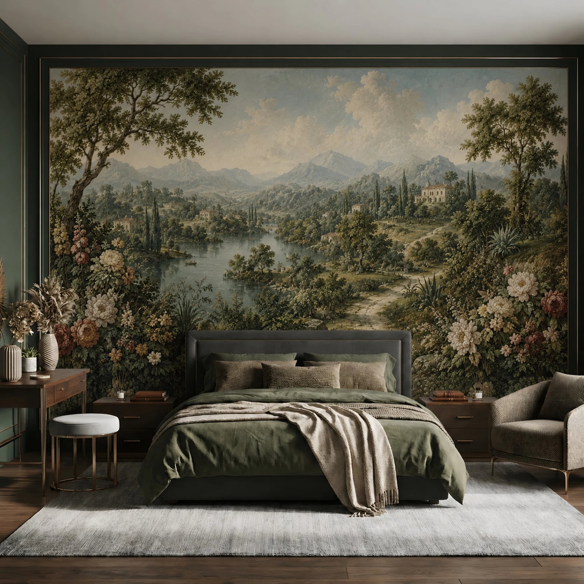 Fotomural Peonías en el lago toscano en un interior decorado, vista 2